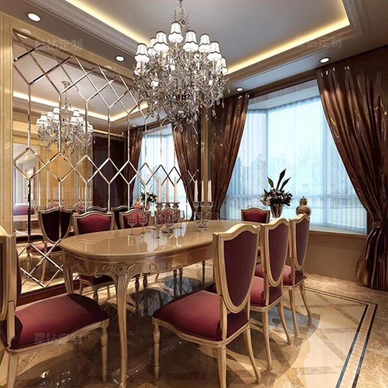 定制艺术玻璃拼镜背景墙客厅电视餐厅边框造型装饰框菱形镜面茶镜