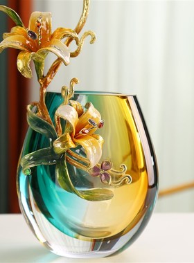 珐琅彩琉璃花瓶摆件客厅电视柜酒柜玄关高档插花装饰乔迁新居礼品