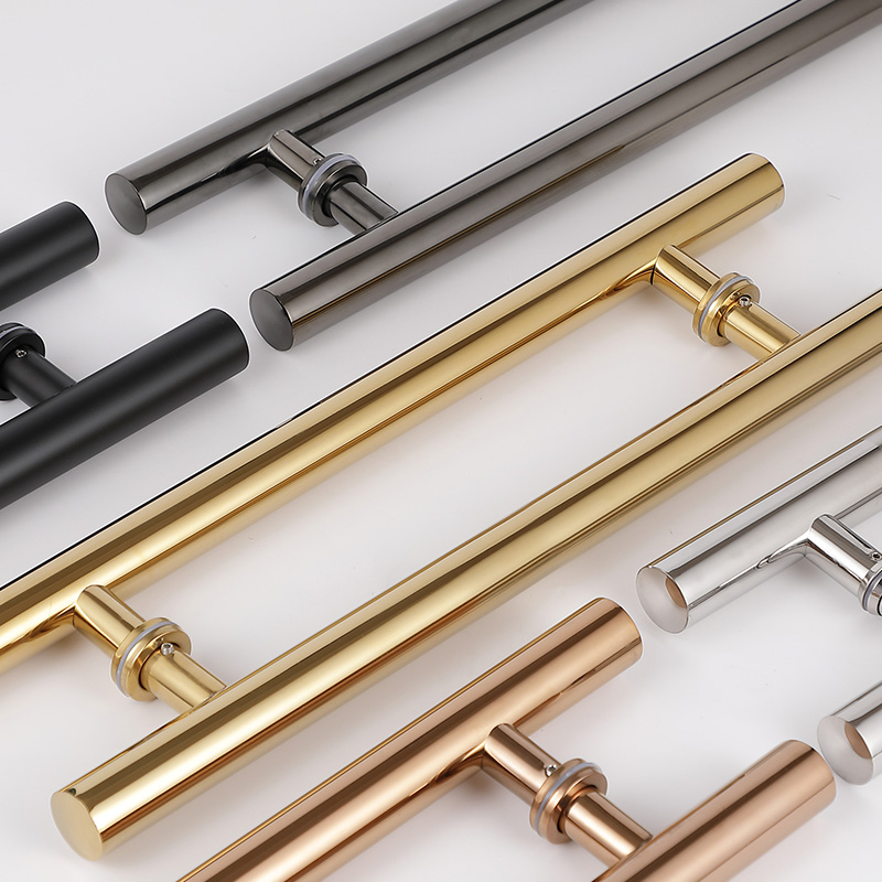 玻璃门拉手不锈钢有无框玫瑰黑钛金色对装推拉地弹木门KTV门把手