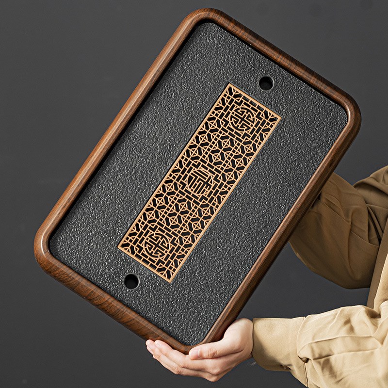 高档彷乌金石茶盘家用茶台沥水盘茶托盘茶具2024新款茶海套装干泡