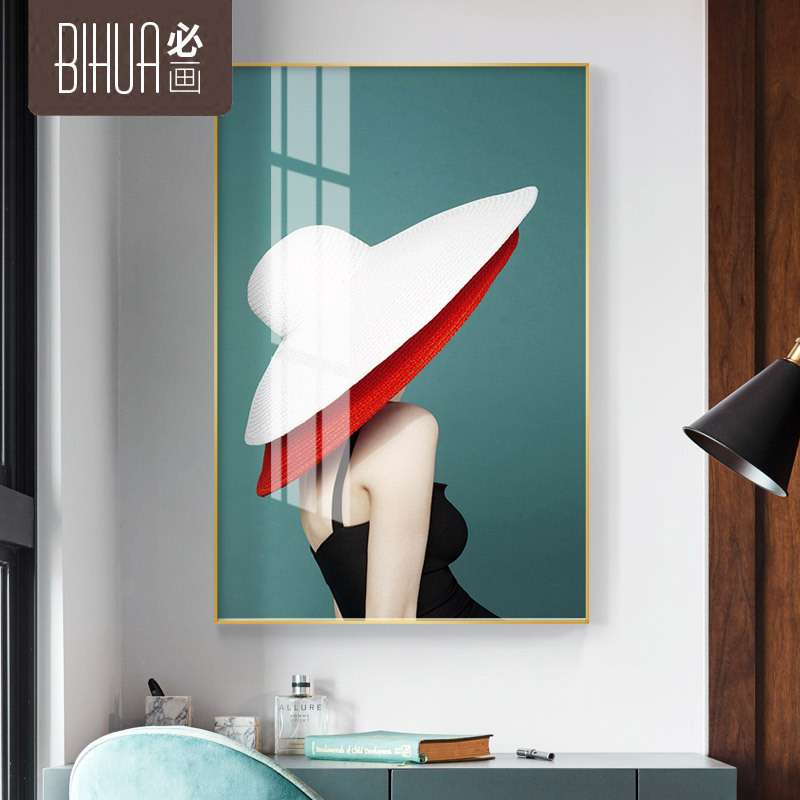 现代北欧晶瓷装饰画酒店走廊过道挂画玄关画竖版个性美女装饰壁画图片