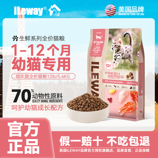 美国iLeway幼猫1 12个月专用粮全价无谷鸡鱼肉羊乳美毛增肥爱乐唯