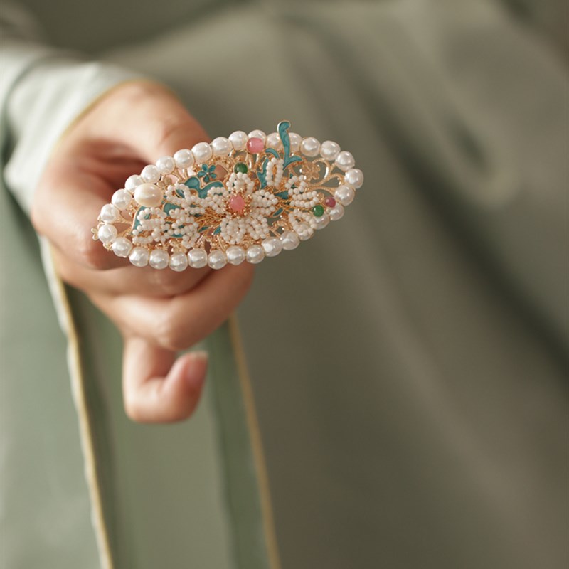 发冠古风 发簪高级感辑珠工艺明制汉服配饰后压簪子 发钗古风气质