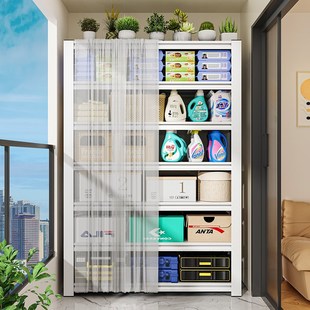 阳台置物架防尘带遮挡帘货架家用落地多层铁艺架子杂物钢制收纳架