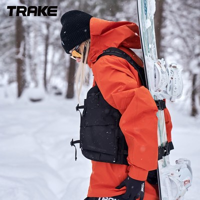 Trake单板滑雪马甲机能风马甲包男女情侣黑色雪服滑雪包可背雪板