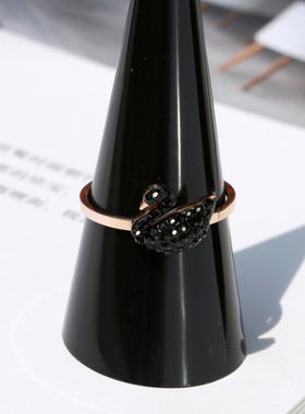 日韩简约潮人个性不掉色钛钢玫瑰金黑钻食指戒指女学生网红指环