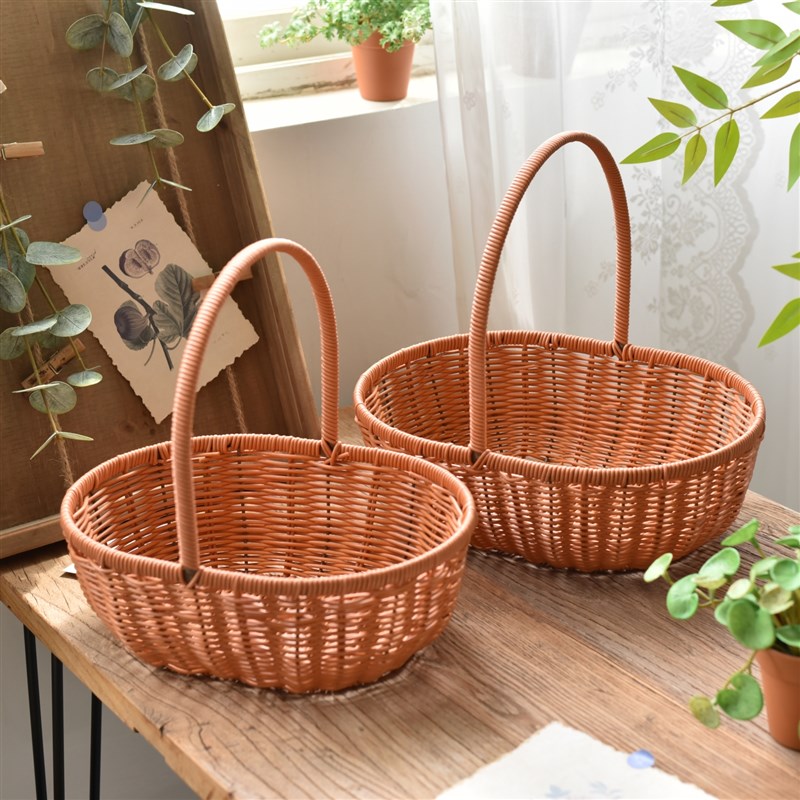 野餐篮手提篮手工编织塑藤篮水果花篮送礼鸡蛋买菜收纳篮子购物篮