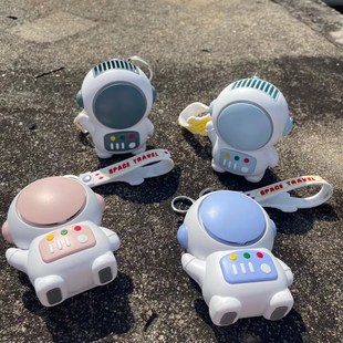 卡通太空人无叶小风扇 挂绳便携钥匙扣宇航员手持桌面usb流沙风扇