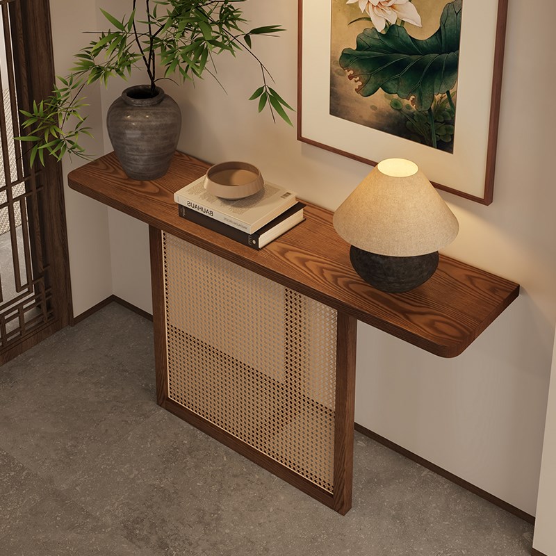 中古风白蜡木玄关桌子长条几家用原木靠墙条案装饰玄关台入户案台