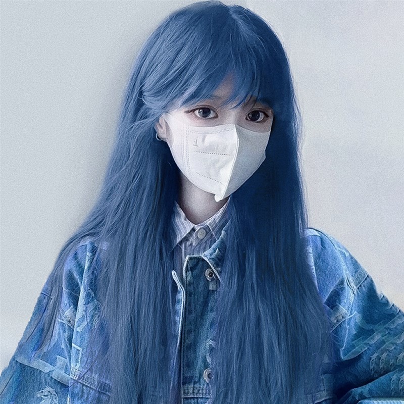 纤韵佳人假发女长直发圆脸自然蓬松甜美网红星空蓝长直全头套式