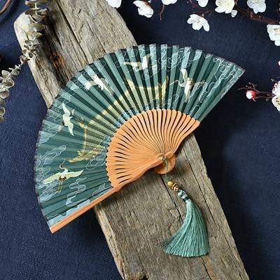 檀香扇代子全木折扇竹制质国古风仙气夏天K便携风便携式可折叠古