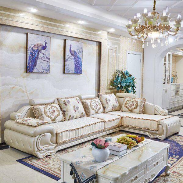 欧式布艺沙发简欧皮布客厅贵妃大扶手带木头奢华实木组合沙发真皮