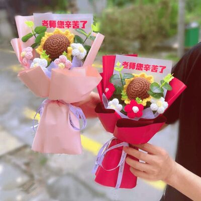 教师节礼物送老师幼儿园小学男女老师编织毛线针织向日葵玫瑰花束