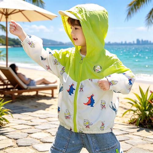 奥特曼男童防晒衣夏季薄款儿童连帽拼接防紫外线外套亲肤透气户外