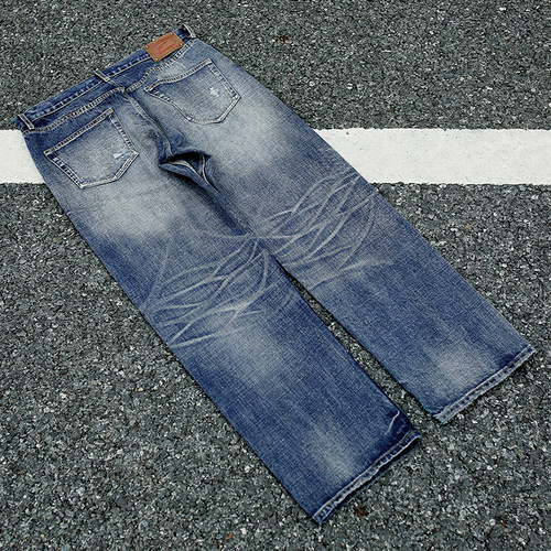 503美式复古工加长裤长洗水牛仔