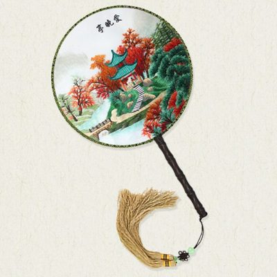 湘绣扇子精品 熊猫 牡丹 手工刺绣 双面绣团扇礼物圆形工艺礼品