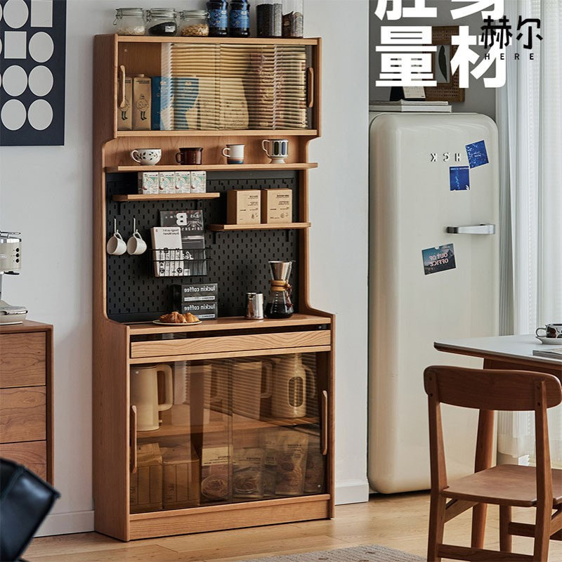 实木餐边柜北欧客厅小户型樱桃木靠墙一体酒柜超薄窄边柜储物柜