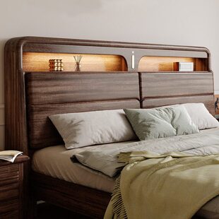 胡桃木实木床2米x2米2主卧大床新中式全实木双人床现代简约储物床