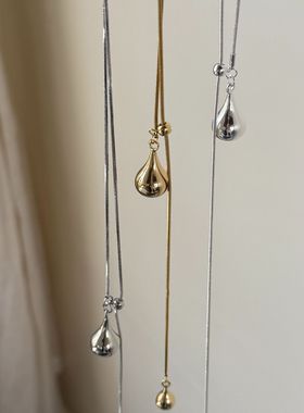 2025新款银色水滴吊坠项链小众高级感锁骨链可调节长款毛衣链配饰