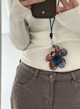 博主同款牛仔布花朵吊坠项链女秋冬氛围感百搭时尚长款毛衣链配饰