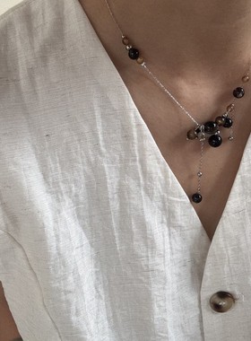 美拉德虎眼石项链冷淡风黑色蛇骨颈链个性时尚小众跨境爆款项链女