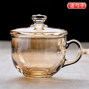 德国水晶玻璃杯家用大容量燕麦片早餐杯I耐热防爆耐高温带盖勺杯