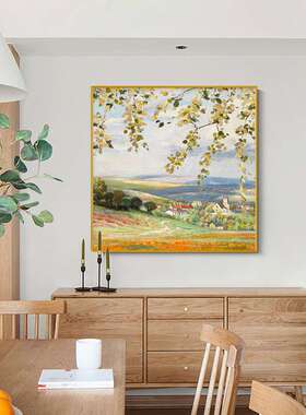 手绘油画美式入户玄关装饰画轻奢客厅挂画餐厅背景墙壁画田园风景