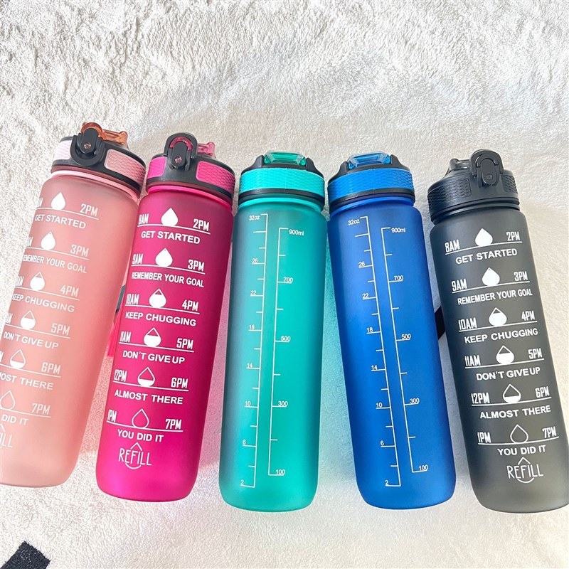 直供新款1L弹跳吸嘴盖运动水壶 磨砂渐变水杯太空杯可印logo