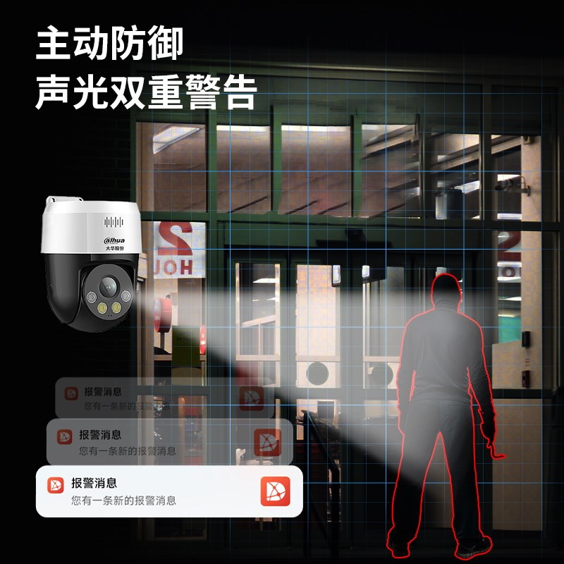 大华500万监控跟踪旋转POE网线供电全彩夜视对讲警戒监控摄像影头