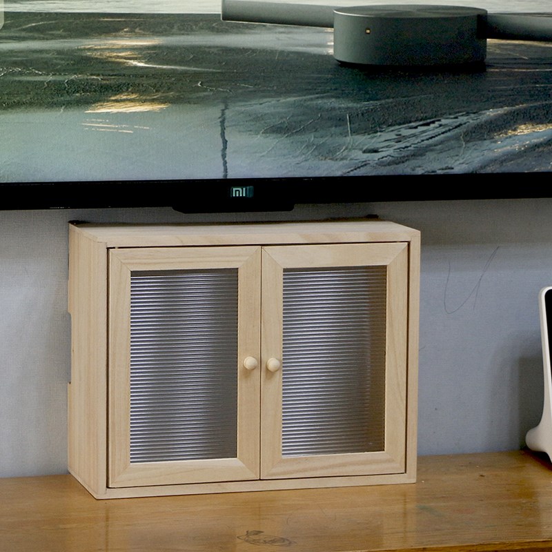 挂墙多媒体信息遮挡箱免打孔实木路由器光猫wifi置物架插座集线盒