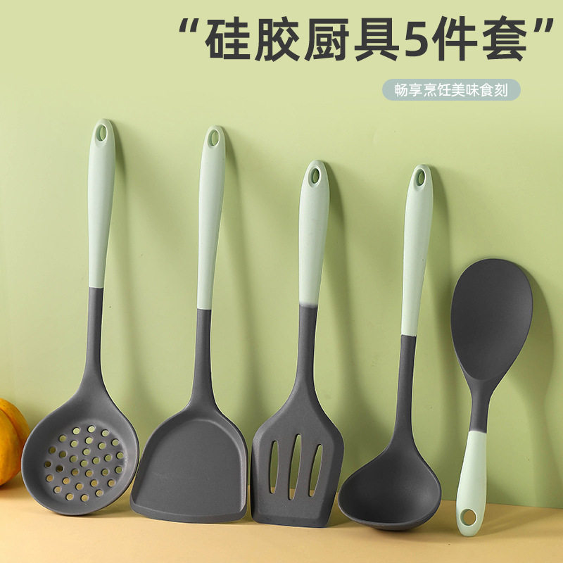 灰绿色硅胶铲锅铲不粘锅专用勺子铲子汤勺家用炒菜耐高温厨具套装