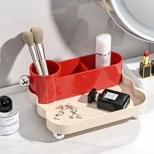 桌面化妆品置物架收纳盒护肤品化妆刷香水多格整理收纳盒盘厂家