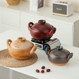 陶土复古双耳砂锅炖锅汤锅炖排骨平底小砂锅电陶炉明火专用耐高温