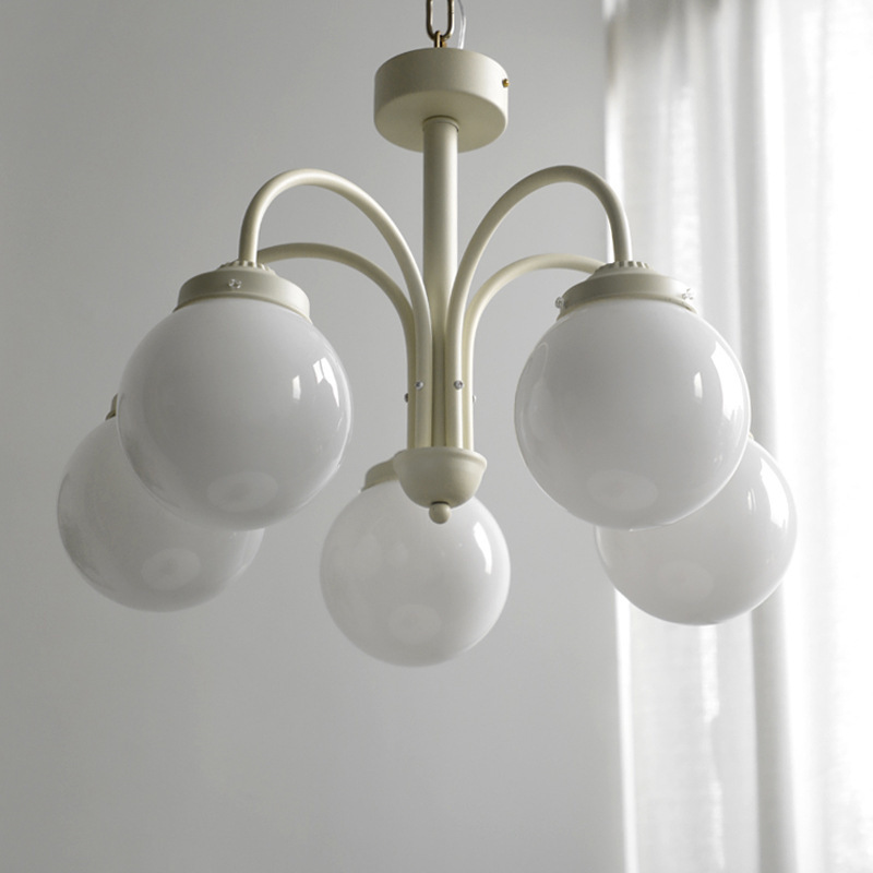 简约现代吊灯中古法式米色圆球吊灯北欧复古卧室书房衣帽间装饰灯