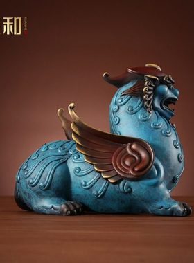 宽和 霸王貔貅纯黄铜玄关摆件办公室客厅装饰品家居开业搬家礼品