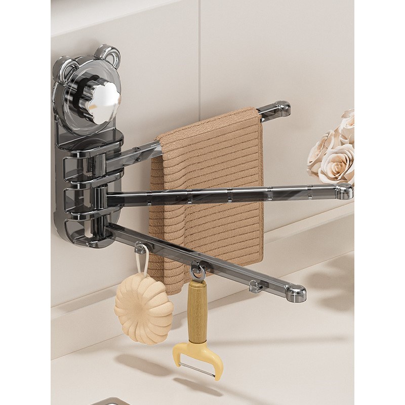 厨房吸盘抹布架免打孔旋转式多杆沥水置物L架浴室毛巾专用收纳挂