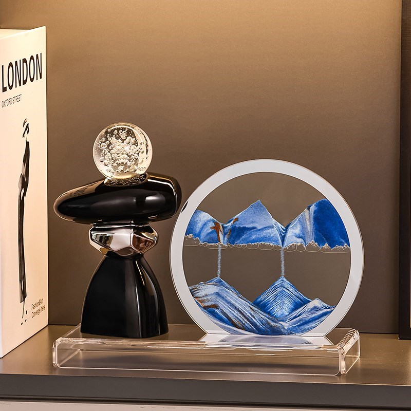 高级感时来运转流沙画摆件电视柜酒柜子L玄关客厅装饰品办公室