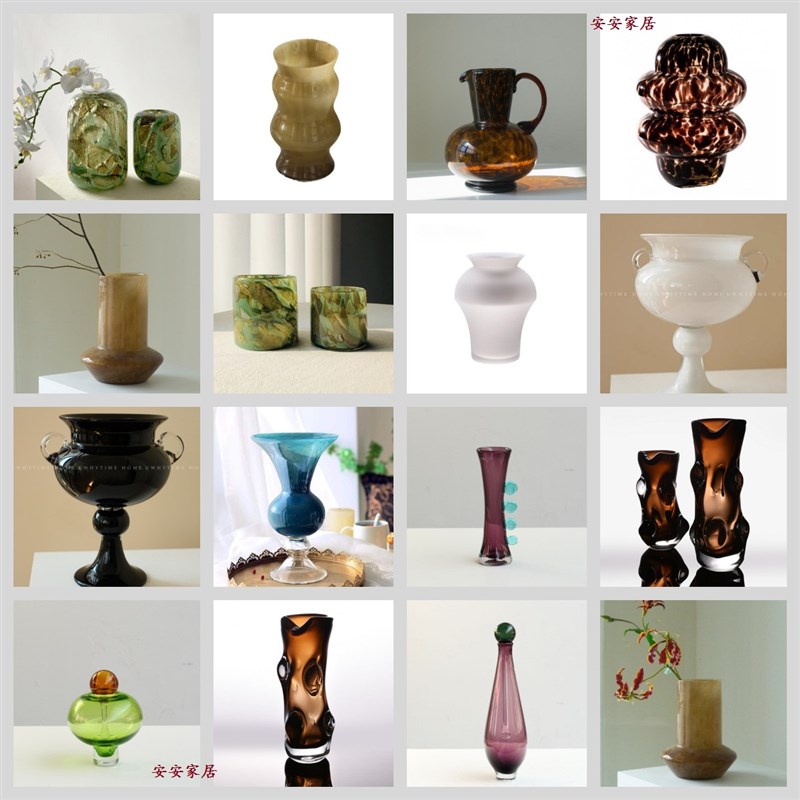现代简约创意玻璃花瓶花器w样板房售楼处桌面电视柜茶几软装饰品