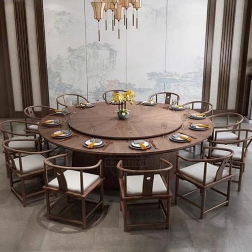 酒店实木电动餐桌大圆桌20人转盘饭店别墅会所餐厅包厢3米圆桌椅