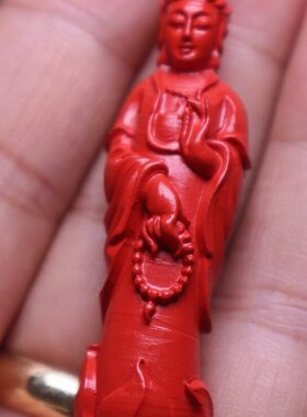 原矿保真朱砂观音菩萨吊坠挂件本命年平安如意项链饰品