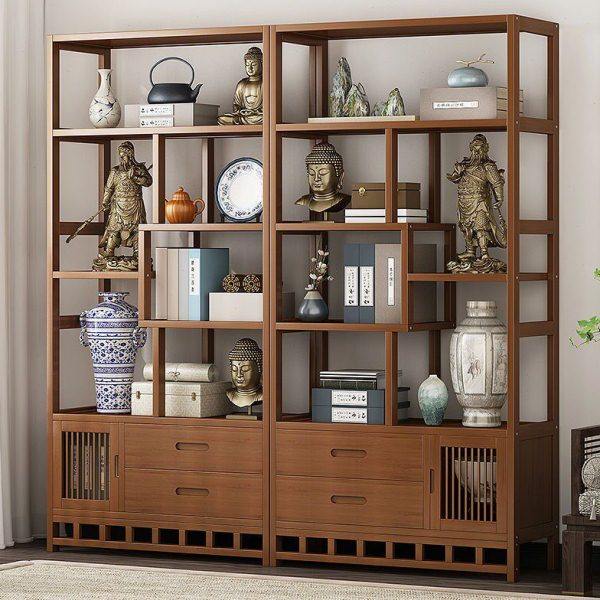 简易置物架新中式非实木博古架多宝阁展示柜办公室柜子茶叶架