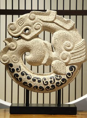 中式仿古家居饰品工艺摆件 酒店茶楼会所玄关摆设飞龙转运龙圆壁