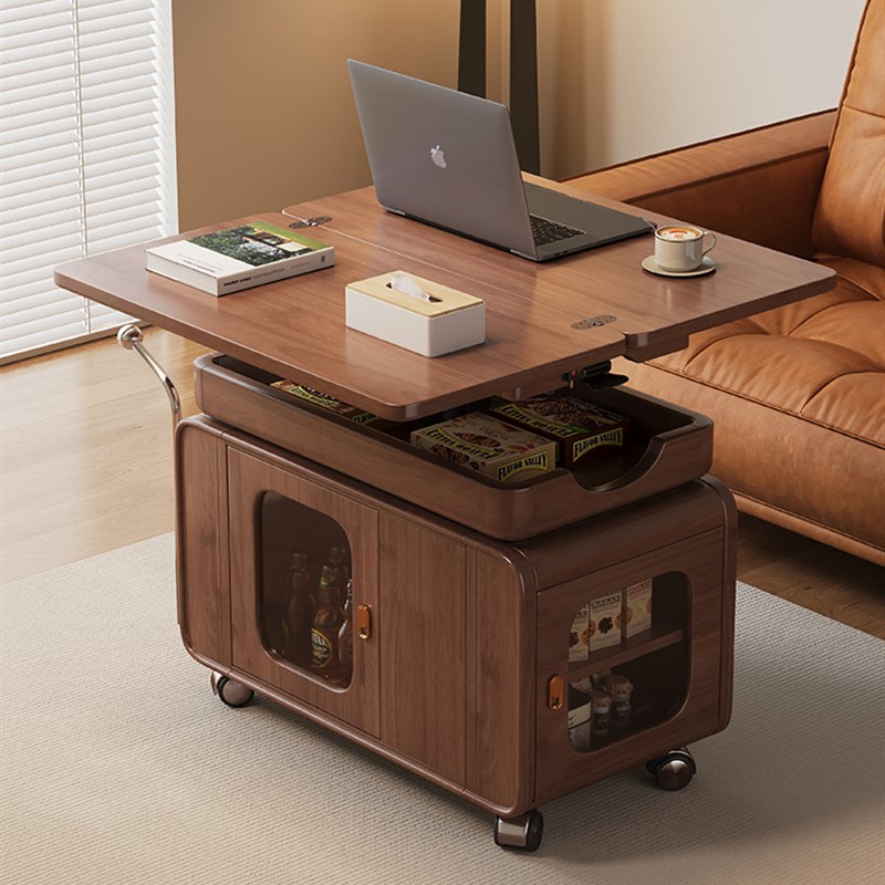 中古风小推车家用客厅茶几可移动折叠实K木阳台茶桌沙发升降边柜