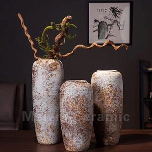 文艺复古高大陶瓶家庭插花器家具软装饰品粗陶罐摆件做旧落地花瓶