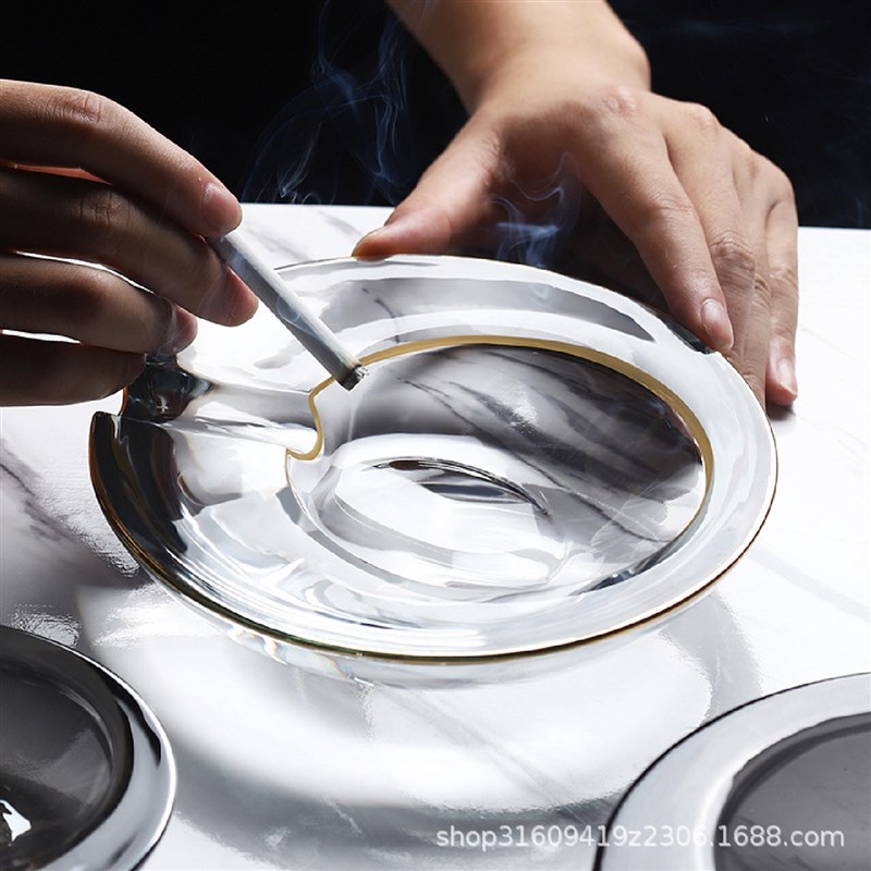 描金水晶玻璃烟灰缸创意r个性家用客厅烟缸办公室欧式雪茄大号烟