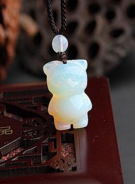 迷你款精雕蛋白石小熊挂坠小熊项链 男女款蛋白石可爱熊熊项链