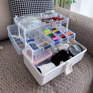 家用针线收纳盒大容量多层带盖整理盒缝纫工具收纳箱透明空盒手提