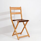 实木家具 餐桌椅皮面折叠椅便携百搭靠背椅真皮牛皮马扎凳复古风