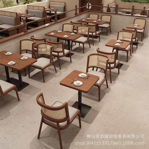 卡座沙发靠墙实木编藤咖啡厅商用西餐厅茶楼火锅店桌椅组合餐桌
