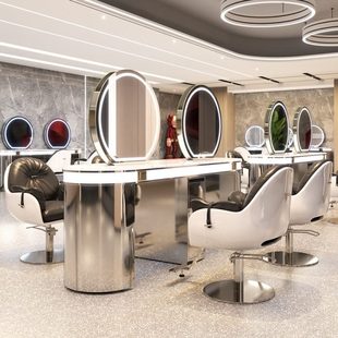 镜台美发店镜子柜子一体发廊专用大理石网红烫染区桌子理发店座椅